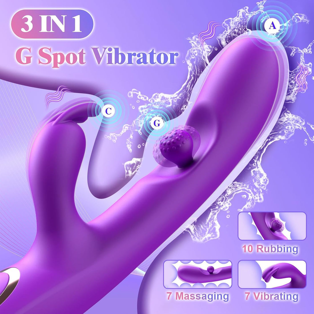 G Spot Vibrator Sex Toys-3 in 1 Adult Sex Toys 360° Rotation Vibrators